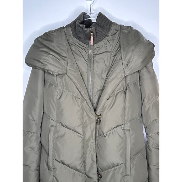 2010s Lauren Ralph Lauren Down Puffer Coat Shawl Collar Hood Olive Green Medium - Picture 7 of 14